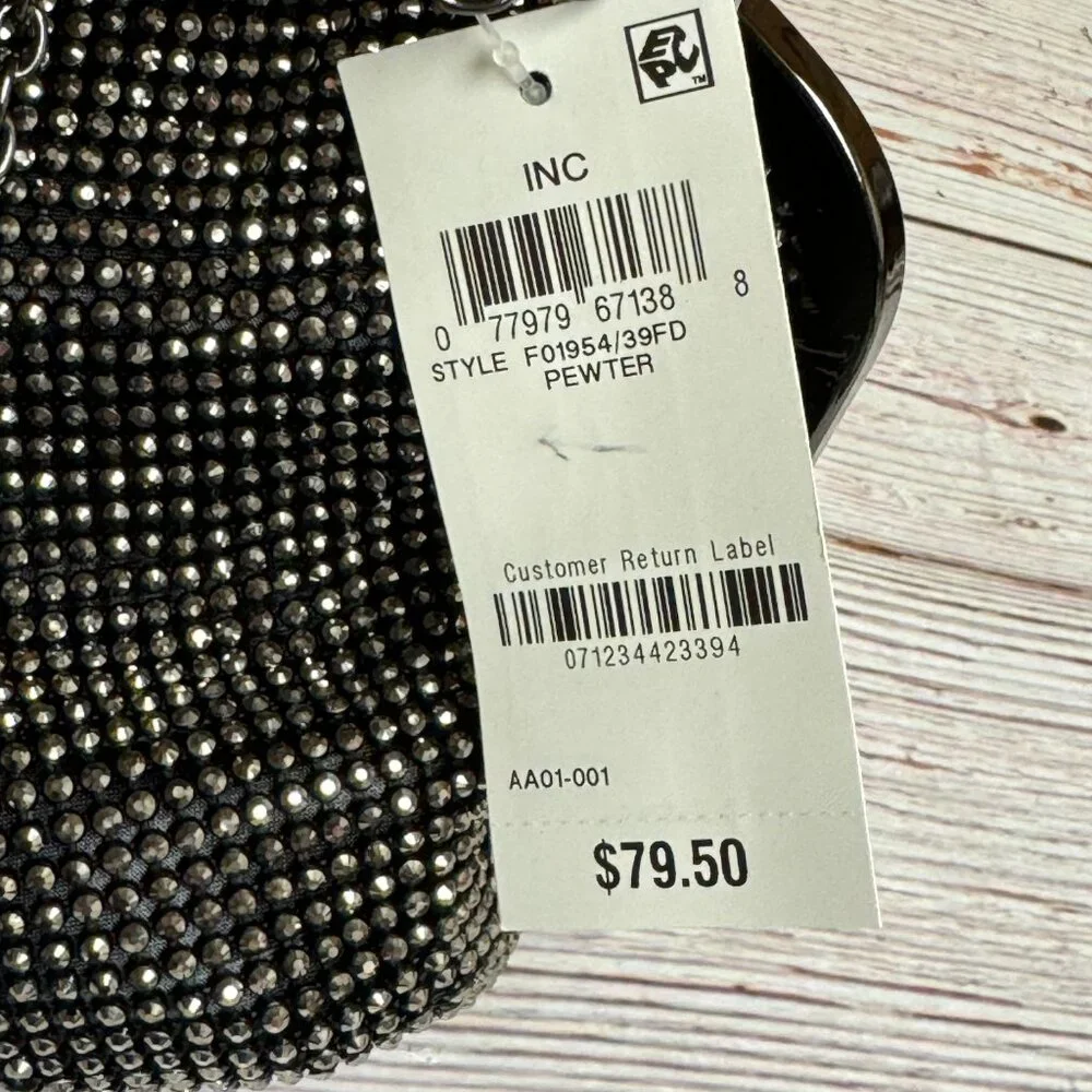 I.N.C. INTERNATIONAL CONCEPTS Patsy Diamond Mesh Frame Clutch - Pewter - Picture 4 of 4